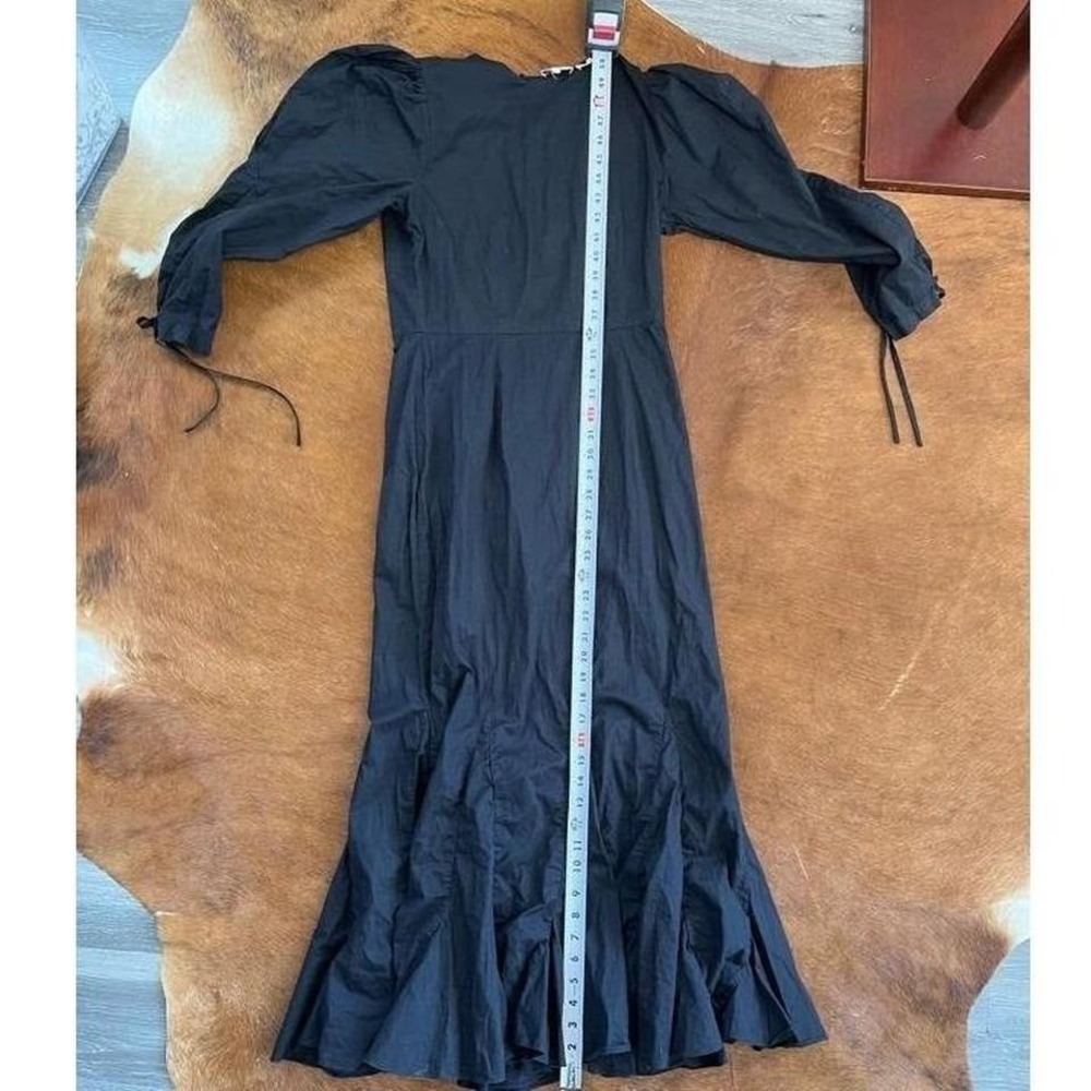 Rhode Black Cotton Poplin Puff Sleeve Midi Dress Long Sleeve Size 6 - Picture 7 of 7
